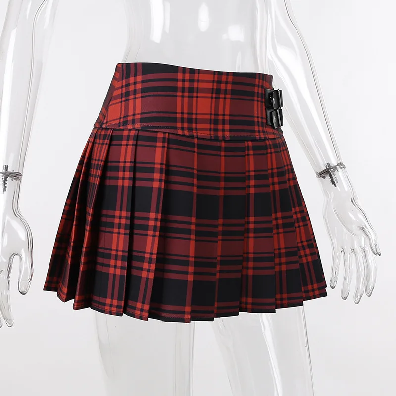 mini skirts for women Gothic Plaid Skirt e-girl Women High Waist Pleated Skirt With Buckle Y2K Dark Academia Aesthetic Outfit leather skirt