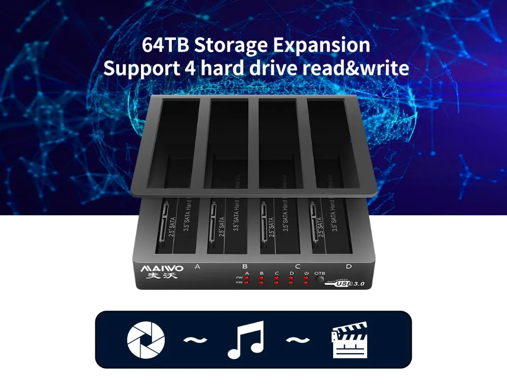 MAIWO-Hard Drive Docking Station, 4 Bay, HDD,