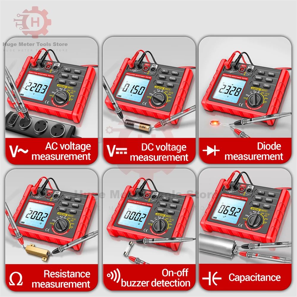 MH15 Multifunctional Digital Meter Insulation Resistance Automatic Discharge AC/DC Voltage Megohmmeter Tester Tools 6000 Counts