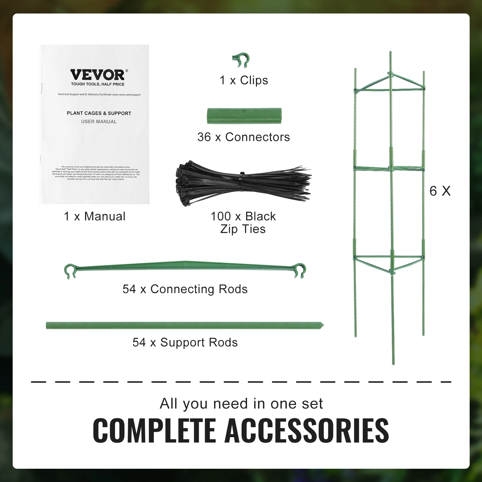 VEVOR 6 Packs Tomato Cages Garden 48 in Trellis Plant Stakes Support Raised Garden Bed Vegetables Flowers Climbing Plants plastic plant supports,plant stakes,plant climbing support,plant stem support,plant support stick,plant support racks,climbing plant trellis,flower stem holder