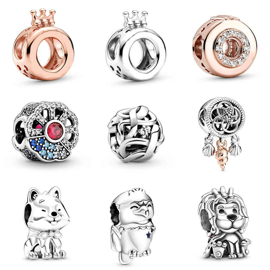 

925 Sterling Silver Beads Rose Gold Princess Crown Diy Lion Bird Dog Bead For Original Pandora Women Bracelets & Bangles Jewelry