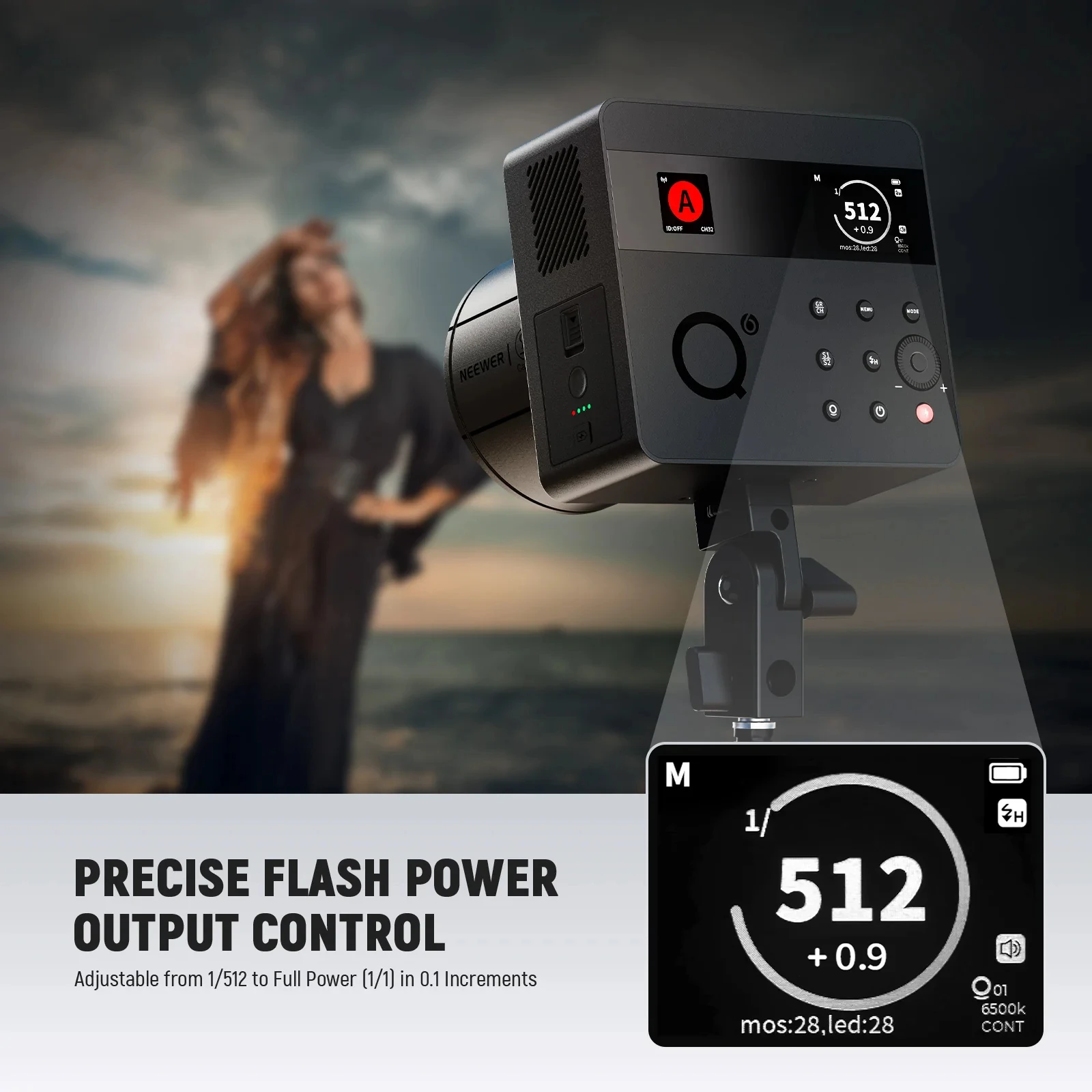 NEEWER Q6 600Ws 2.4G TTL HSS 야외 스튜디오 플래시 (앱 컨트롤, TTL/수동/스트로브 플래시 모드, 5800K, 최대 1/20400초)