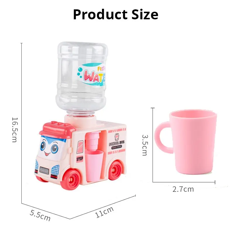1PC Cute Pink Sliding Car Water Dispenser Kitchen Simulation Toy Kids Role Play Learning Gift for Pretend Play