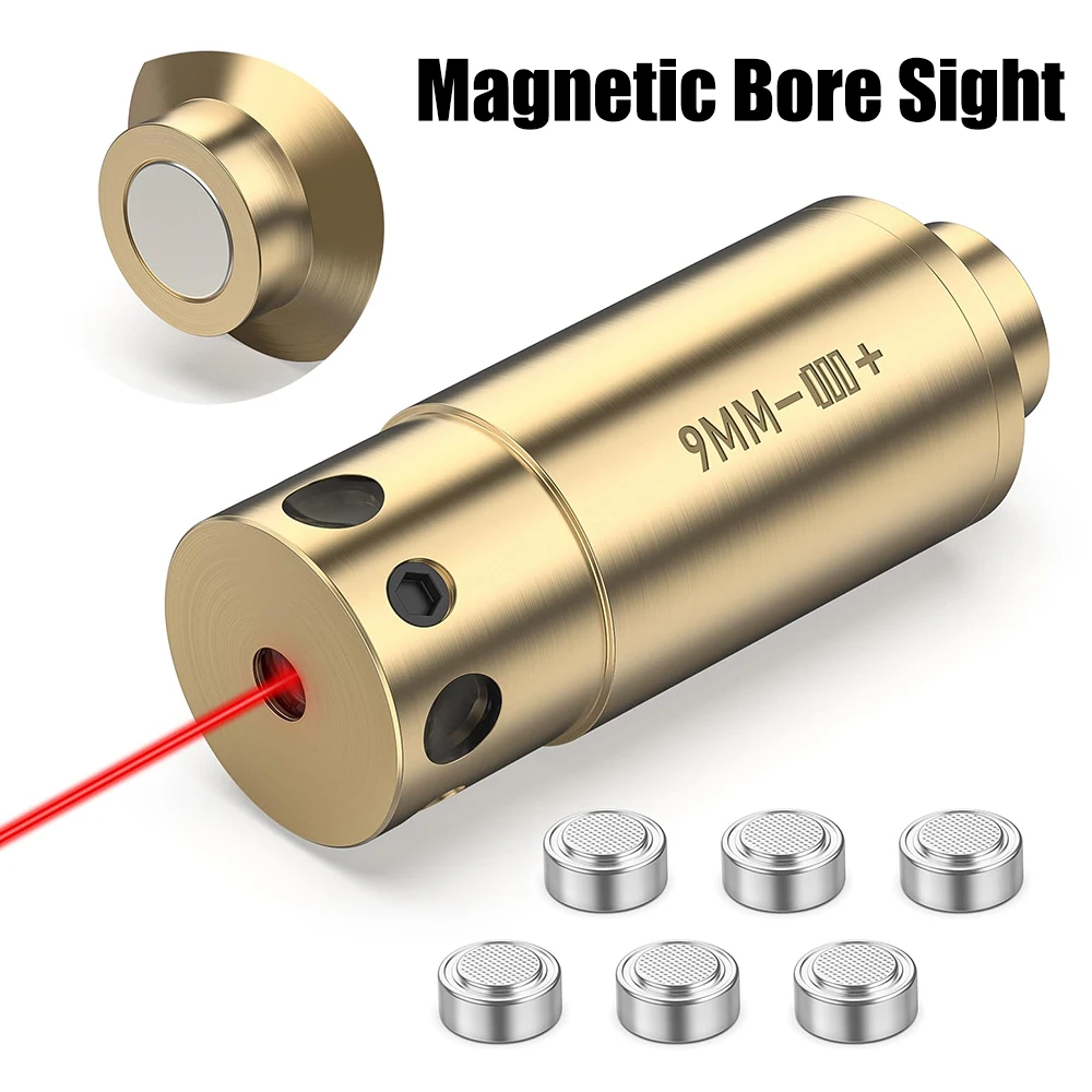 Tactical Magnetic Bore Sight Laser for 9mm 5.56mm 223 Red Laser Bore Sighter with 6 Batteries Lazer Zeroing Cartridge Sight
