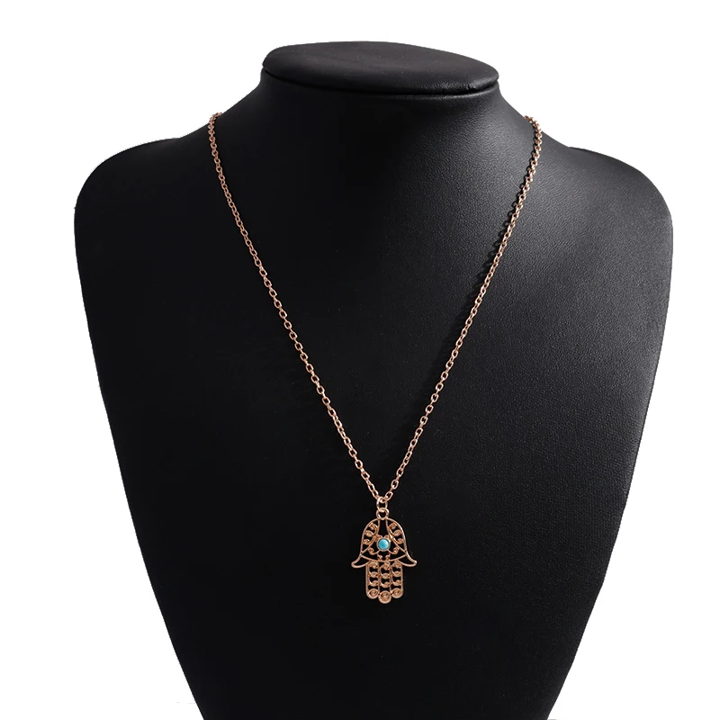 Vintage Hamsa Fatima Hand Anhänger Natürliche Stein Bösen blick Halskette für Frauen Männer Unisex Hohl Kreative Schlüsselbein Halsband Schmuck – Detail 9