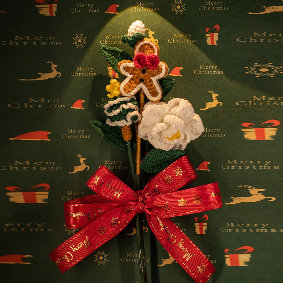 

Christmas Tree Gingerbread Man Artificial Fabric Flowers Needlework Bridesmaid Bouquet Wedding Mariage Knitted Flower Hand Woven