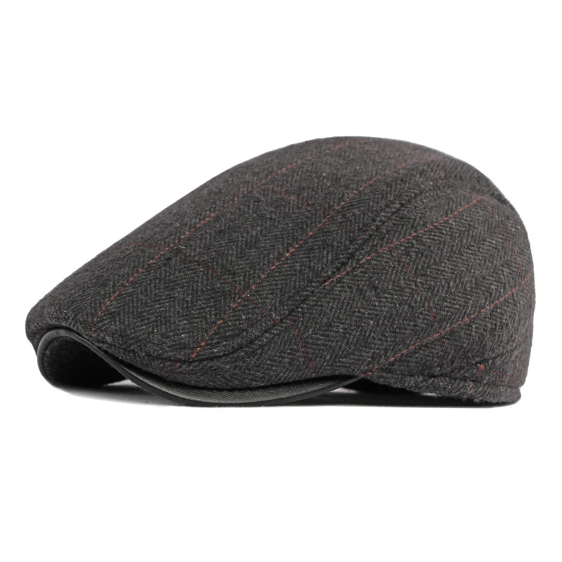 Beret Hat Woolen Beret Winter Beret Hat Men Middle Age Elderly Hat for Male Twill Flat Peaked Cap with Earflap Visor Warm Driver Beret Retro