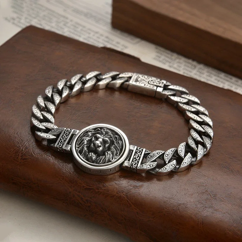 남자를위한  팔찌 레트로 쥬얼리 세 오래된 회전 크라운 사자 머리 구름 영원한..