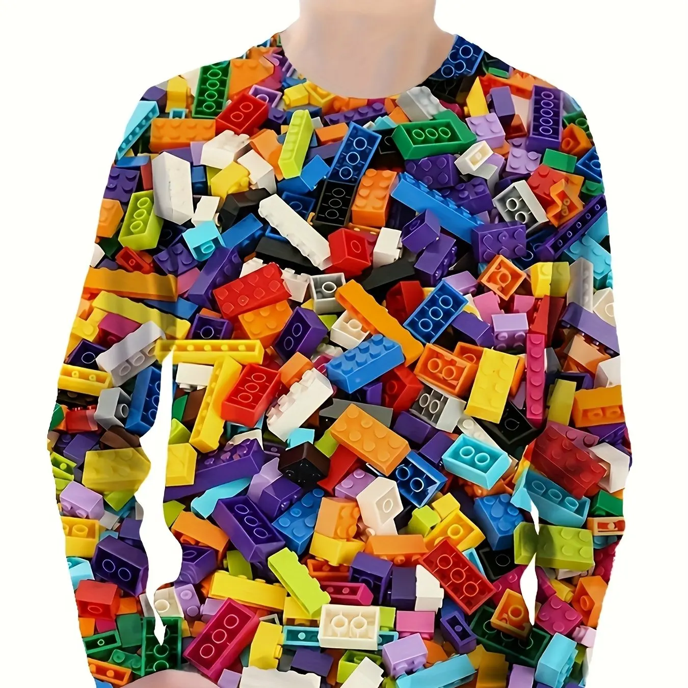 Kinderkleidung Jungen T-Shirt Langarm Kinder Oberteil Baustein-Druck Cartoon Kinder Sommerkleidung Lässige Jungenkleidung
