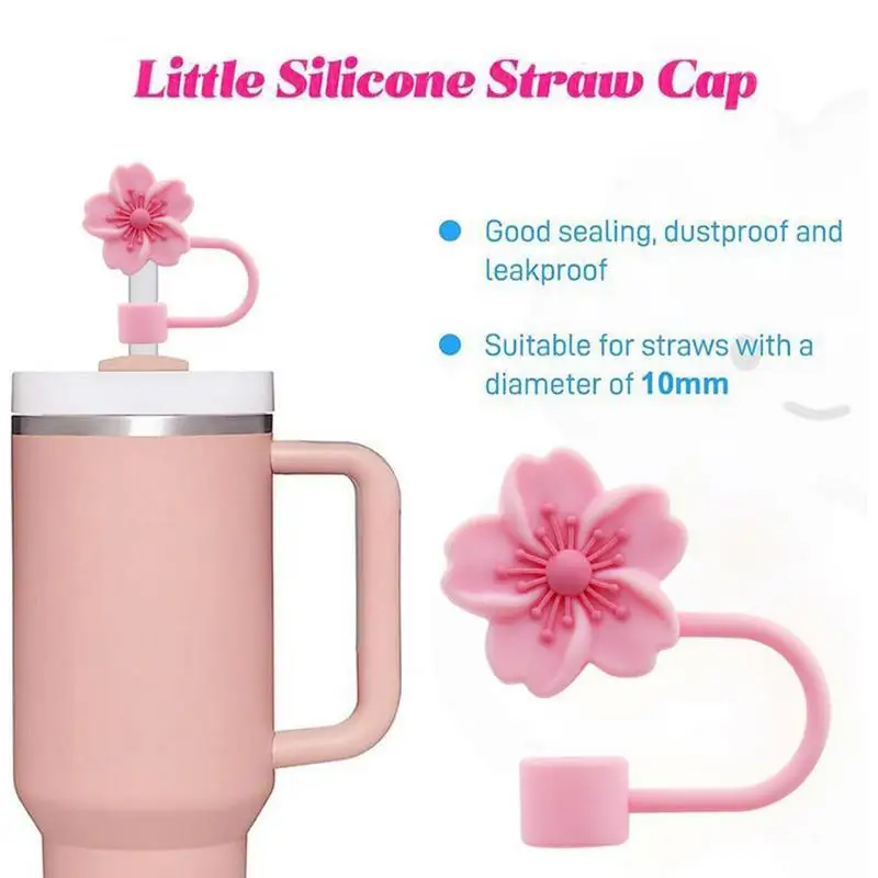 

Begonia Flower Straw Cover Caps 10mm 0.4in Silicone Straw Tips Lid Reusable Dust-Proof Straw Topper For Stanleys Cup Party Decor