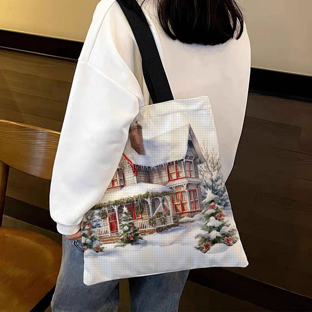 Embroidery Kit Hand Needlepoint Kit with Needle/Instruction/Color Threads Canvas Bag Cross Stitch Xmas Cottage for Beginners