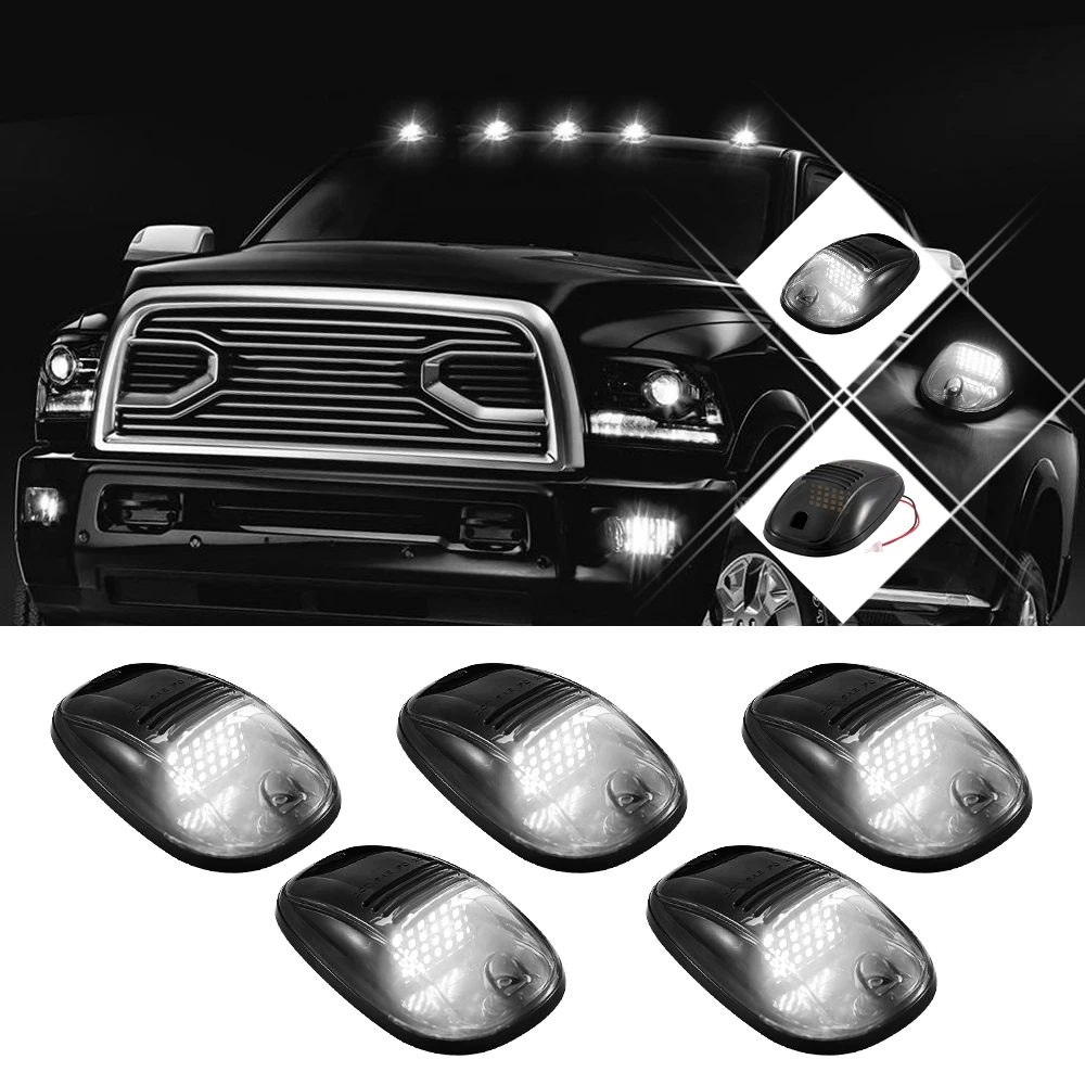 

Universal 5pcs White Yellow 24 LED Cab Roof Running Top Clearance Marker Light Lamp for Dodge Ram Pickup Trucks Car SUV Off Road