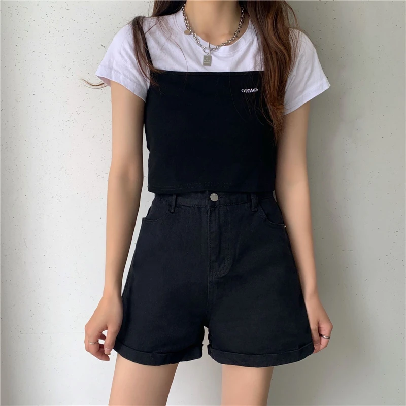 Summer Curled Denim Shorts Hot Pants Women 2021 New Fashion High Waisted Thin Black Wild Wide Leg Shorts Jeans for Female keiki kona shorts