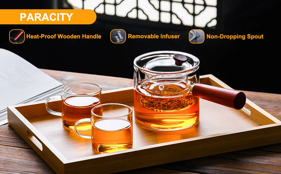 Description Picture 2 of itemGIANXI 550ml Household Wooden Handle Teapot Kitchen With Lid Coffee Flower Tea Set Transparent Glass Kettle Coffeeware Teaware