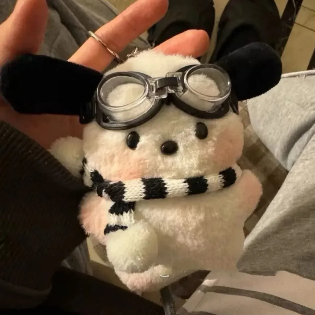 Sanrio Pochacco Toy Cartoon Scarf Puppy Pendant Soft Stuffed Doll Keychain Car Key Ring Backpack Bag Decor Girls Birthday Gifts