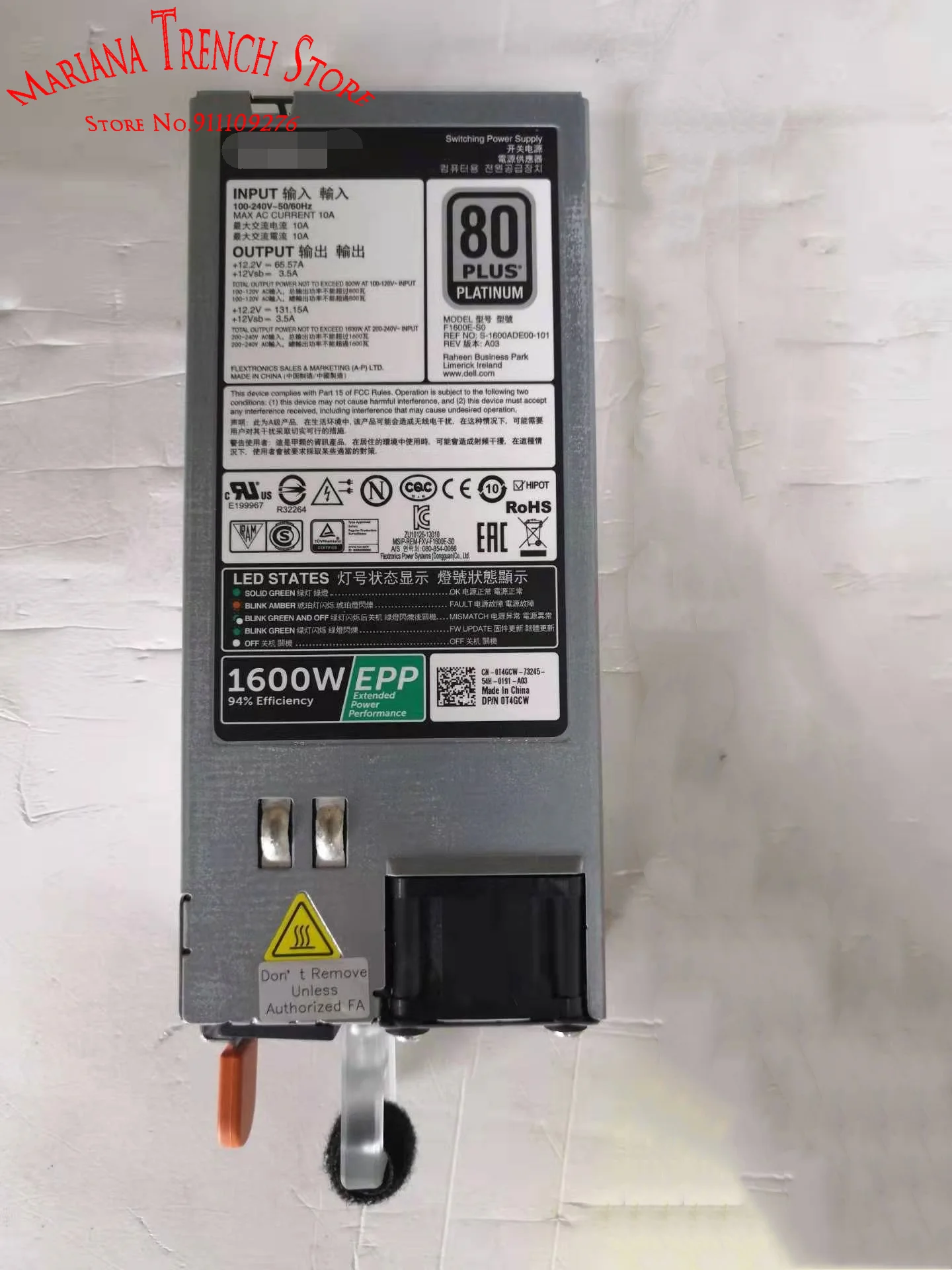 F1600E-S0 Per Server Rack Dell R630 R730 R730Xd Alimentatore Switching Epp 1600W