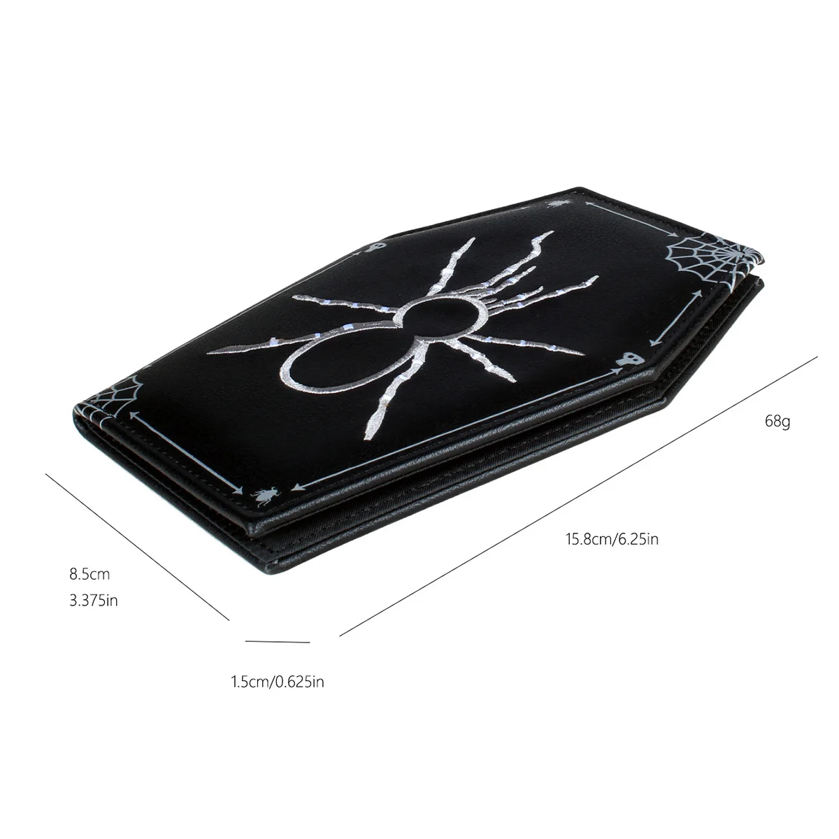 Spider Embroidery Wallet, Coffin shaped Zero Wallet, Halloween themed Party ID Credit Card Holder