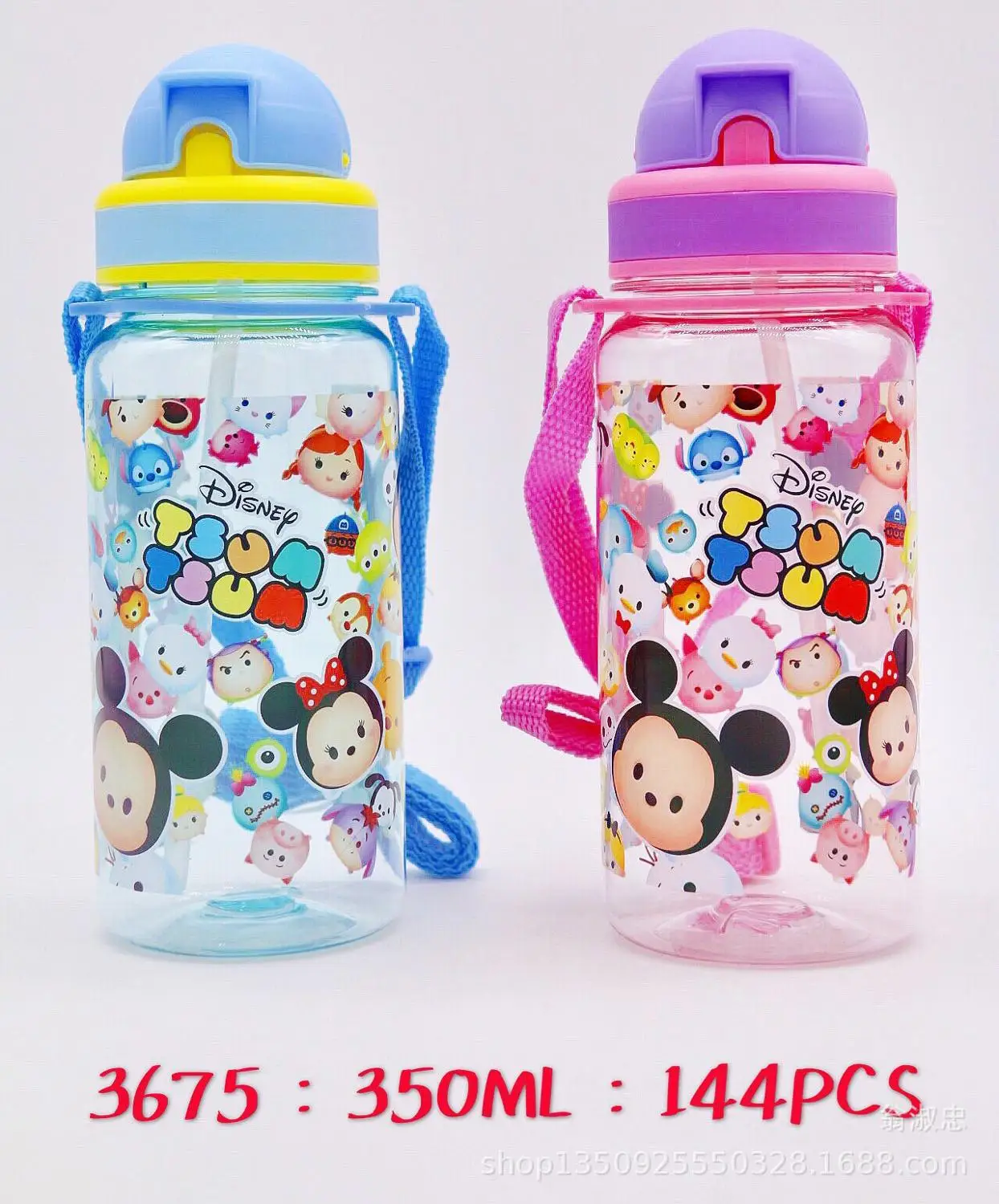 1pcs 350ml Frozen Disney princess Cartoon Mickey doll straw Lanyard cup water kettle girl boy children water bottle Elsa cup