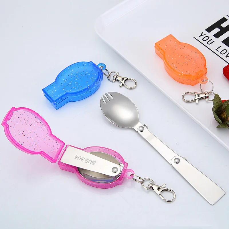Folding Spoon Fork Spork Outdoor Travel Camping Hiking Picnic Tableware Portable Gadget 304 Stainless Steel