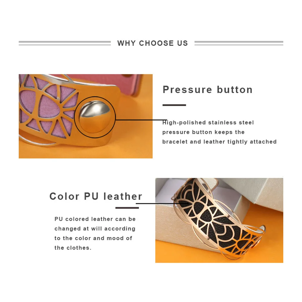 Yoiumit Fashion Stainless Steel Bangle Cuff Bracelets Interchangeable Leather for Women Manchette Bracelet Femme Christmas Gift