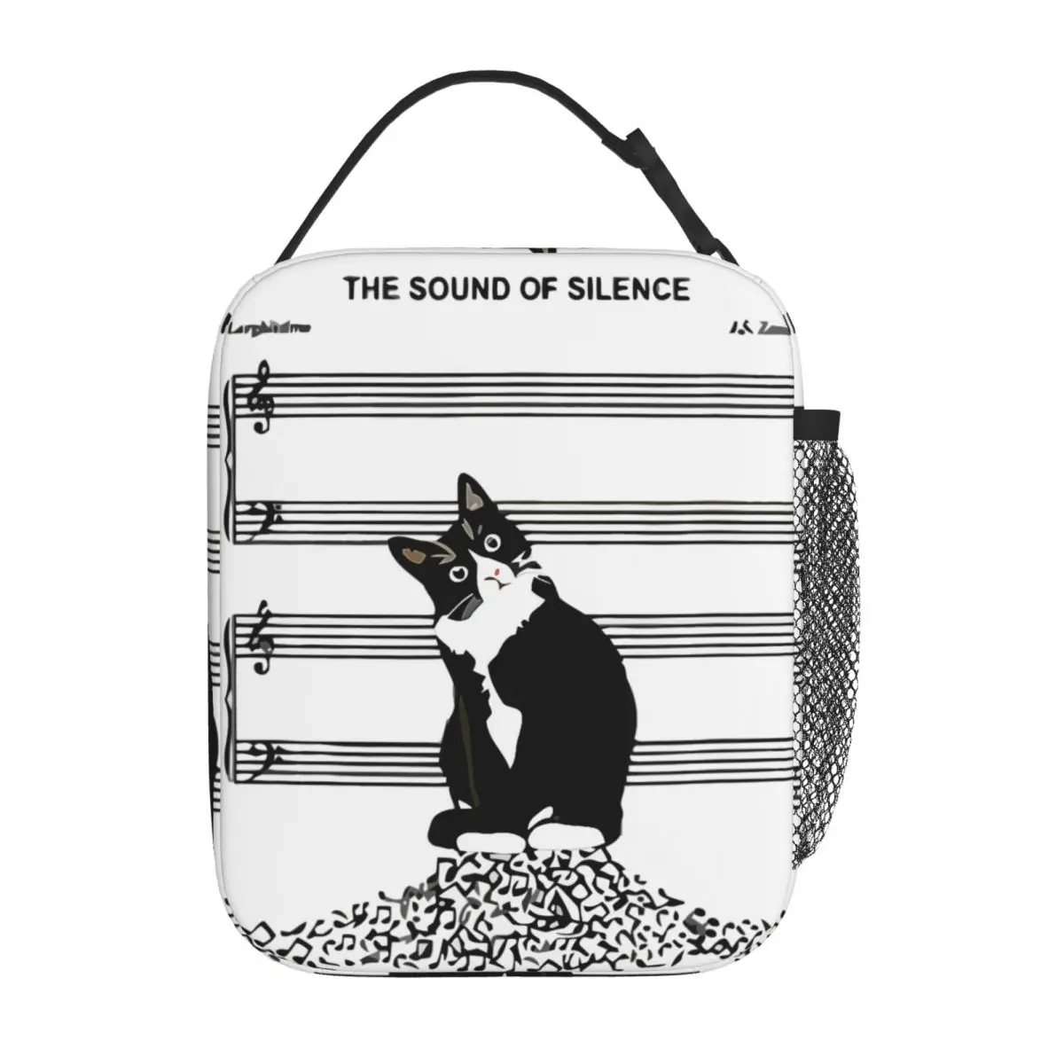 

The Sound Of Silence Music And Cats Lover Thermal Insulated Lunch Bag for School Musical Cat Portable Food Bag Cooler Lunch Box