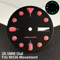 Green Luminous Dual Calendar Watch Dial - 28.5mm Diameter - Replaceable Mechanical Part - NH36 No logo (3 Dial)