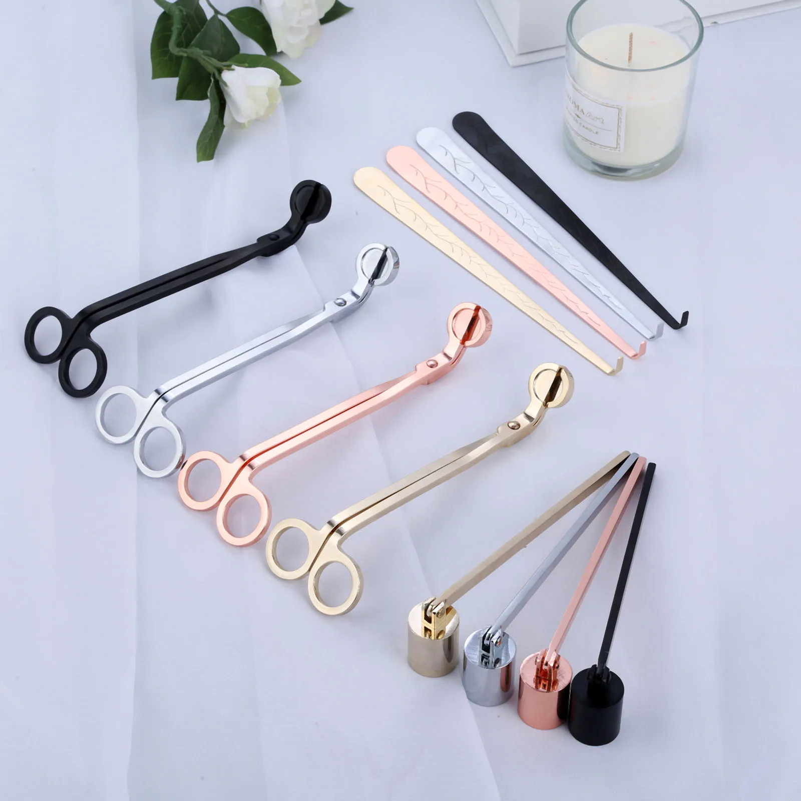3pcs/1kit Candle Care Tools Set Stainless Steel Wick Trimmer Dipper Snuffer Scissors Gold Sliver Black Luxury Decor Gift Box