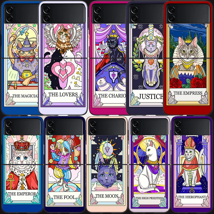 Nuovo Simpatico Gatto Tarocchi Custodia Per Samsung Galaxy Z Flip 3 Flip 5 4 5G Nero Hard Cell Phone Cover Samsung Z Flip 5 5G Luxury Pc S