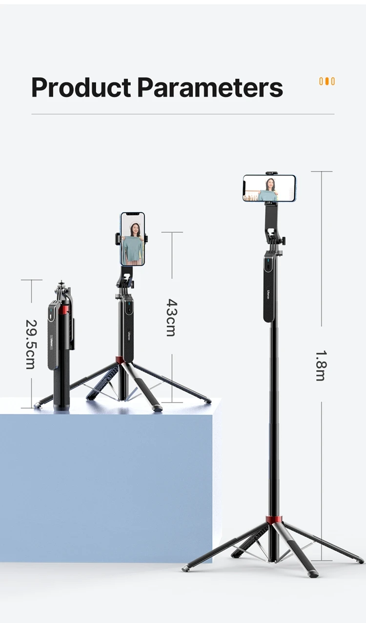 Ulanzi MA09 Smartphone Tripod Bluetooth Selfie Stick Desktop Tripod for iPhone 12 13 14 GoPro Card Camera Live Streaming Video