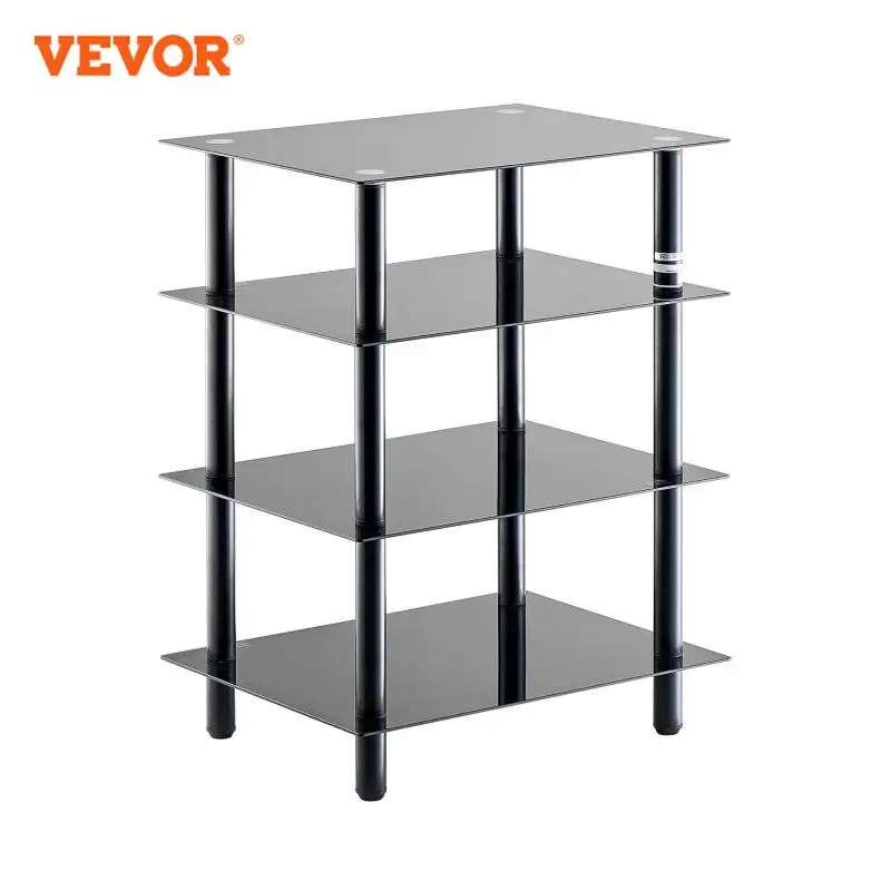 4-Tier AV Media Stand Audio/Video Stand with Strengthened Tempered Glass Shevles for DVD Adjustable Media Storage Cabinet