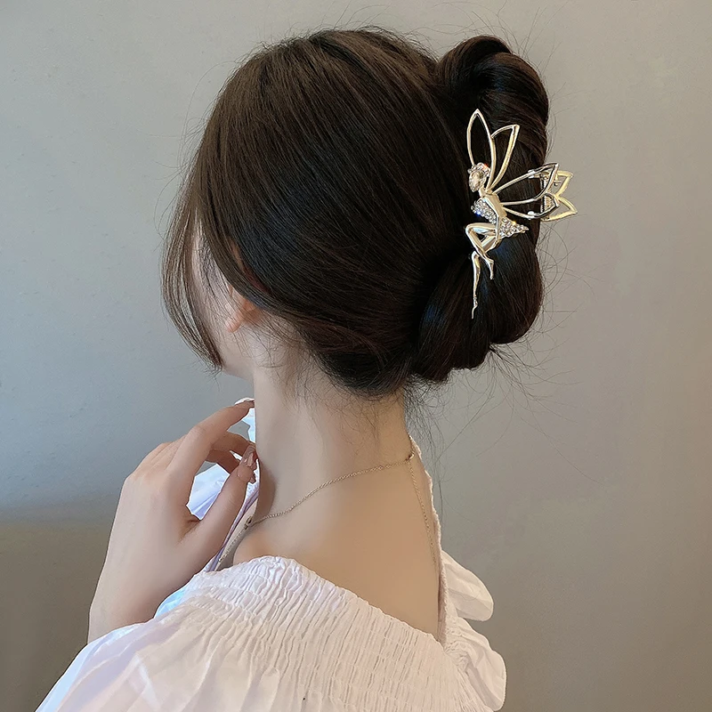 New Elegant Angel Hair Claw Clips Shiny Rhinestone Metal Angel Dancer Hollow Ponytail Claw Clip Hair Clip WOMAN HAIR CLIP tiara angel a woman’s diary chapter ii ru cd