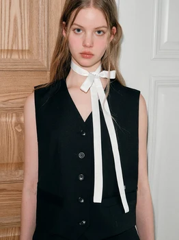 Women Long Narrow Scarf 160X2cm Solid Color Black Chiffon Silk Feeling Headbands Bag Slim Ribbon Choker Streamer