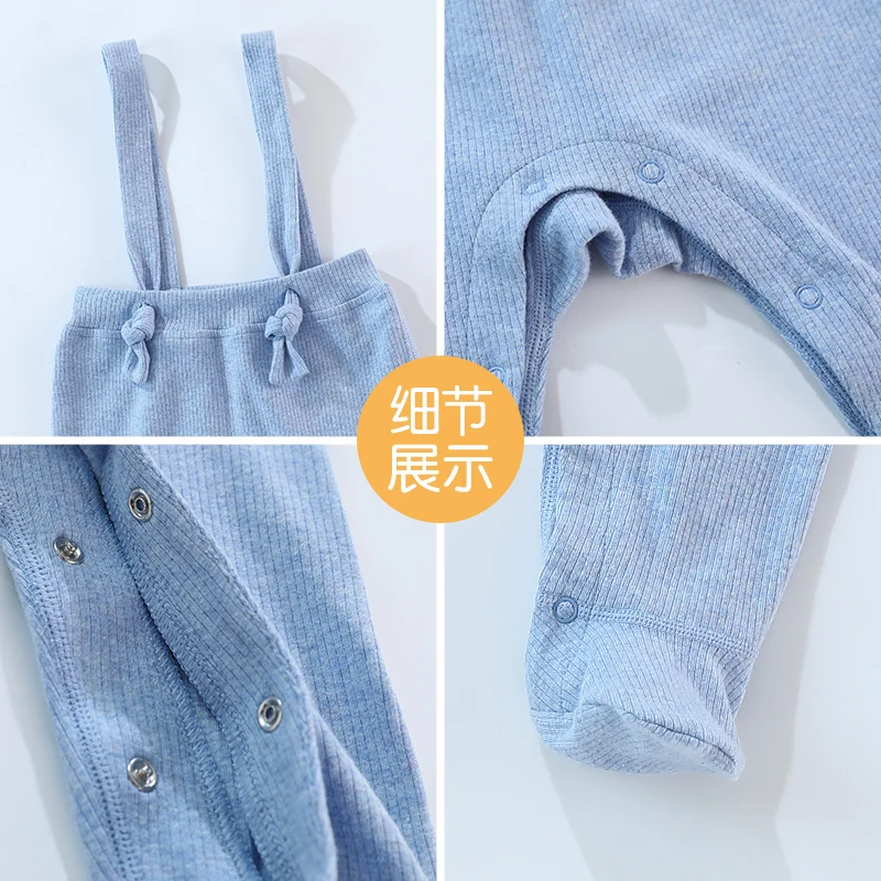 Ins Baby Footed Pants Boy Girl Dungaree Cotton Ribbed Jumpsuit with Button Infant Spring Autumn Long Trousers Fashion Outfit 2Y