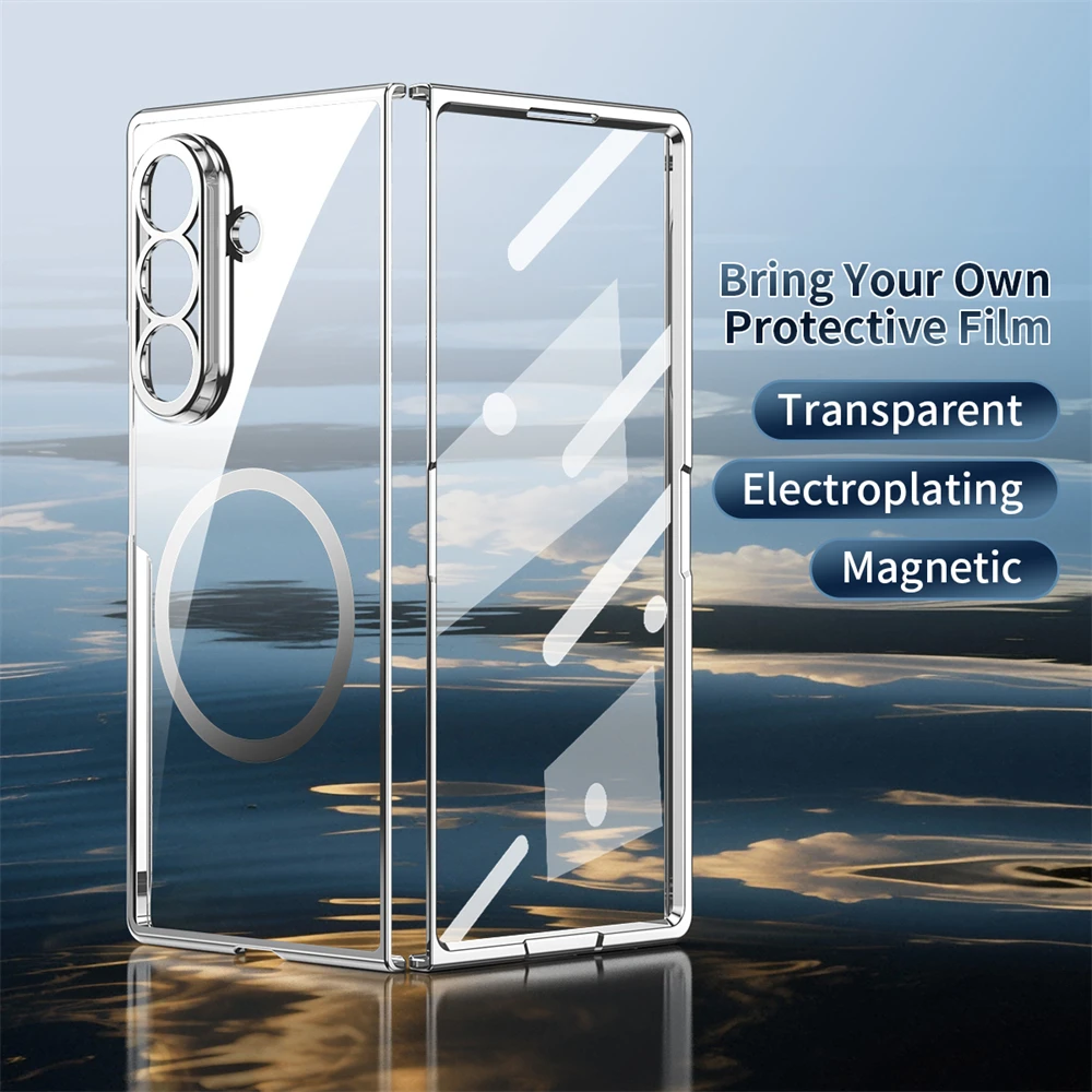 Magnetic Clear Phone Case with Wireless Charging for Transparent Folding Protection