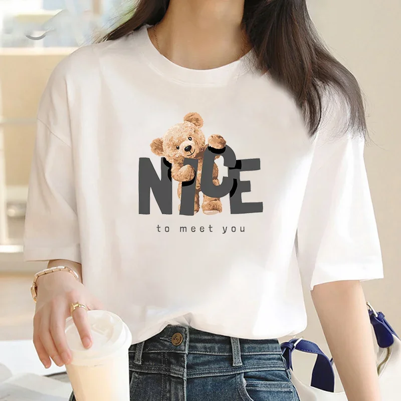 

Bear Personality Printed Women's Cotton T-shirt Fashion Oversized Cotton T-shirt High Quality Brand T-shirt Street Loose T-shirt