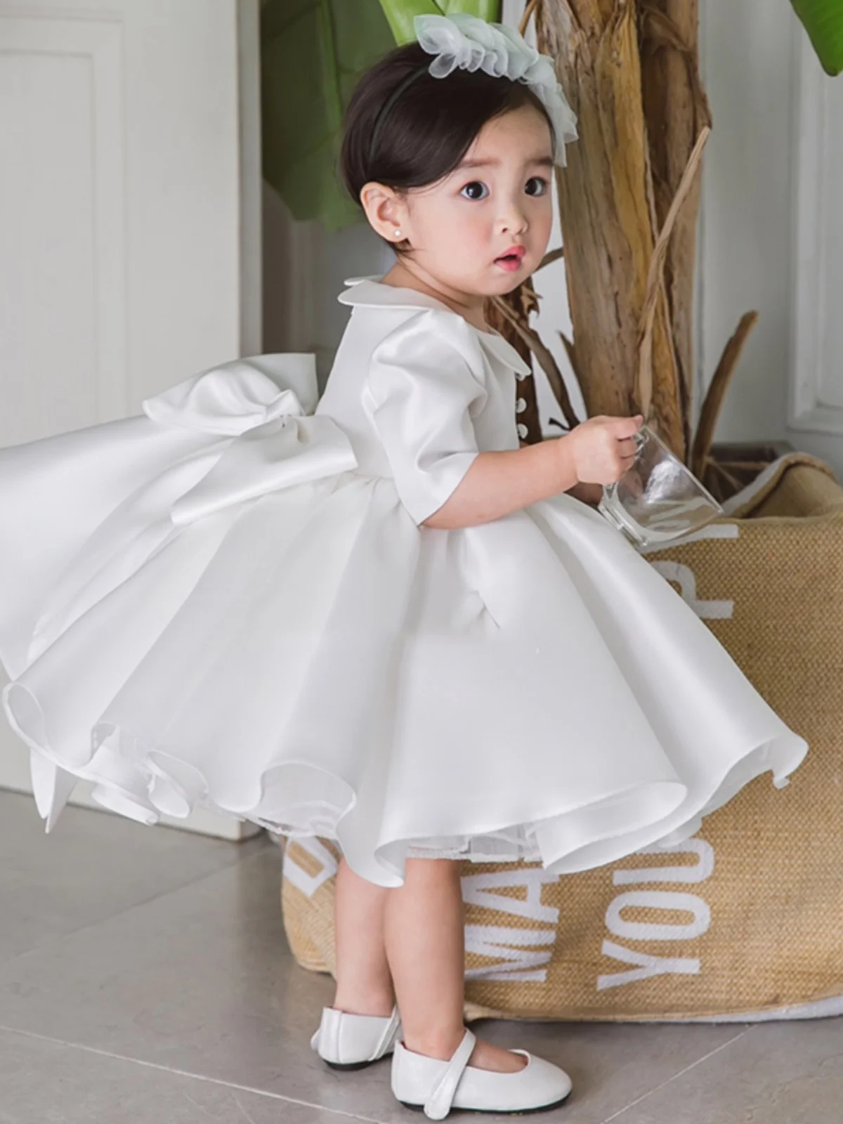Princ Sle Children's Flower Girl Evening Gown Long Sve Birthday Host Performance Outfit Puffy Skirt Polyester Fabric
