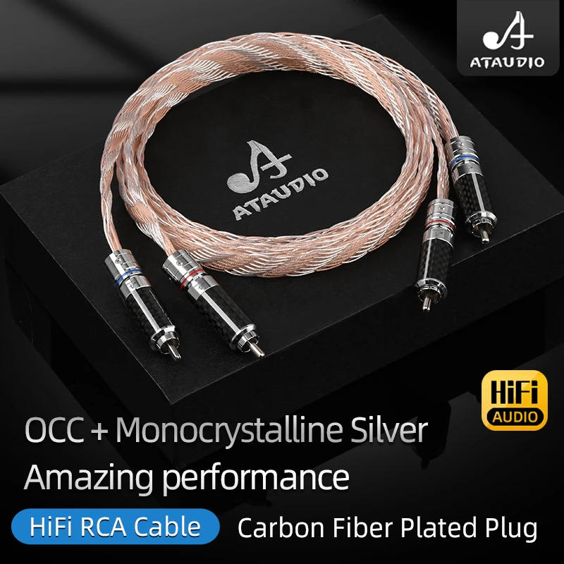 ATAUDIO 하이파이 RCA 케이블 7N OCC 혼합 단결정 은 2RCA to 2RCA 하이엔드 오디오 케이블 앰프 DAP용 남성-남성