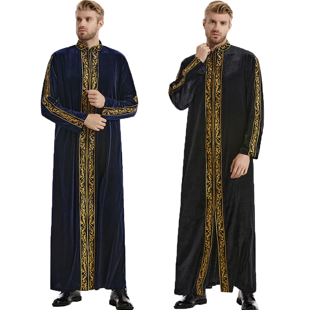 Ramadan Muslim Men Velvet Jubba Thobe Warm Kaftan Islam Clothing Eid Saudi Arabic Robe Thoub Thawb Dubai Abaya Dress Gown Abayas - Image 4