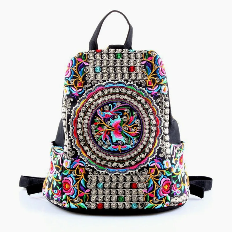 Veowalk Vintage Artistic Embroidered Women Canvas Backpacks Handmade