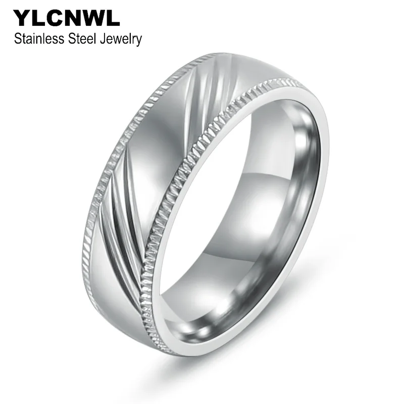 Stainless Steel Finger Rings For Women Men Silver Color Round Trendy Jewelry Band Width 6MM Size 7 8 9 10