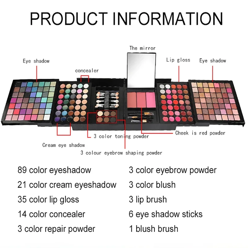 177 Color Eyeshadow Palette Lip Gloss Concealer Kit Beauty Makeup Set for Girls All-in-One Makeup Kit with Mirror Applicators 6