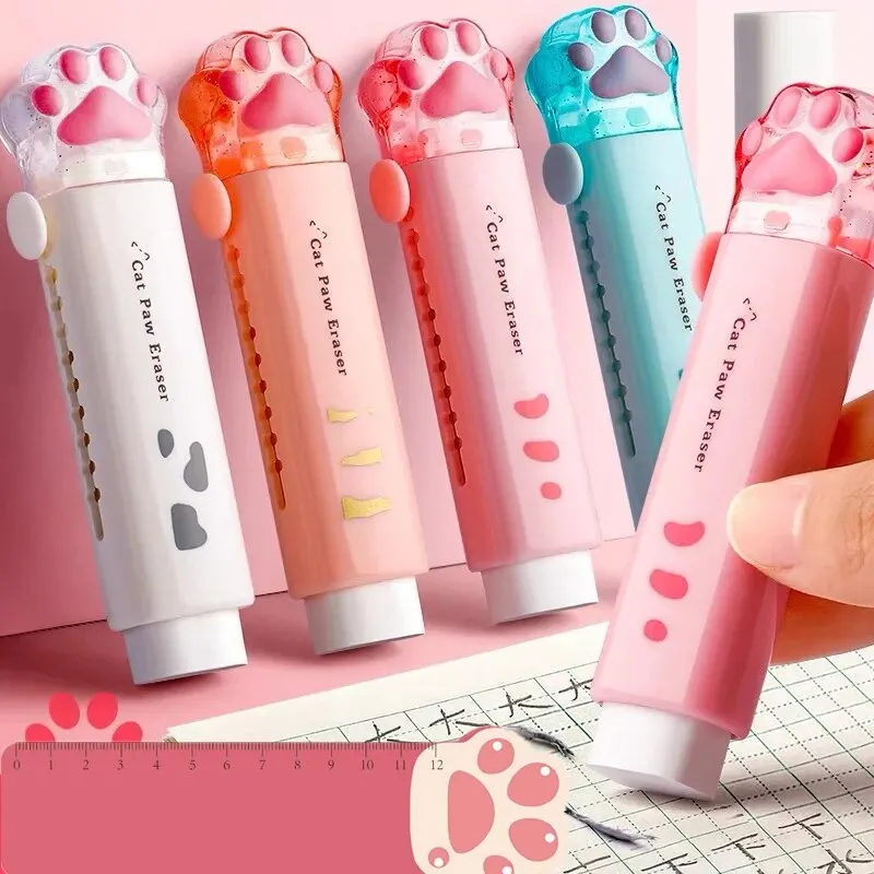 2Pcs Kawaii Erasers Cat Paw Shaped Retractable Erasers Push-pull Rubber Eraser for Kids Students Office School Supplies pencil eraser retractable eraser