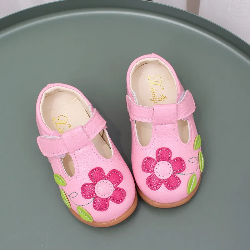 Children Leather Shoes Sweet Chic Princess Shoes for Girls Walking Causal Hollow-out Kids Fashion Flat Shoes Non-slip Hook Loop 3
