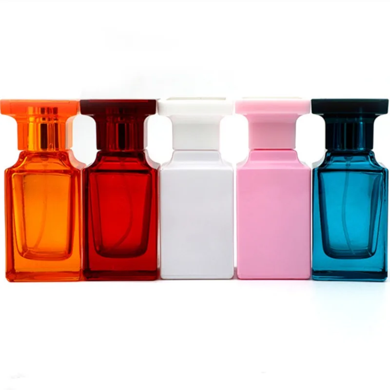 50ml Glass Refillable Perfume Bottle Sprayer Pump Bottles Container Square Atomizer Press Type