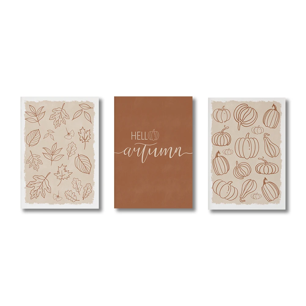 Hello Autumn Poster - Fall Leaf and Pumpkin Decor