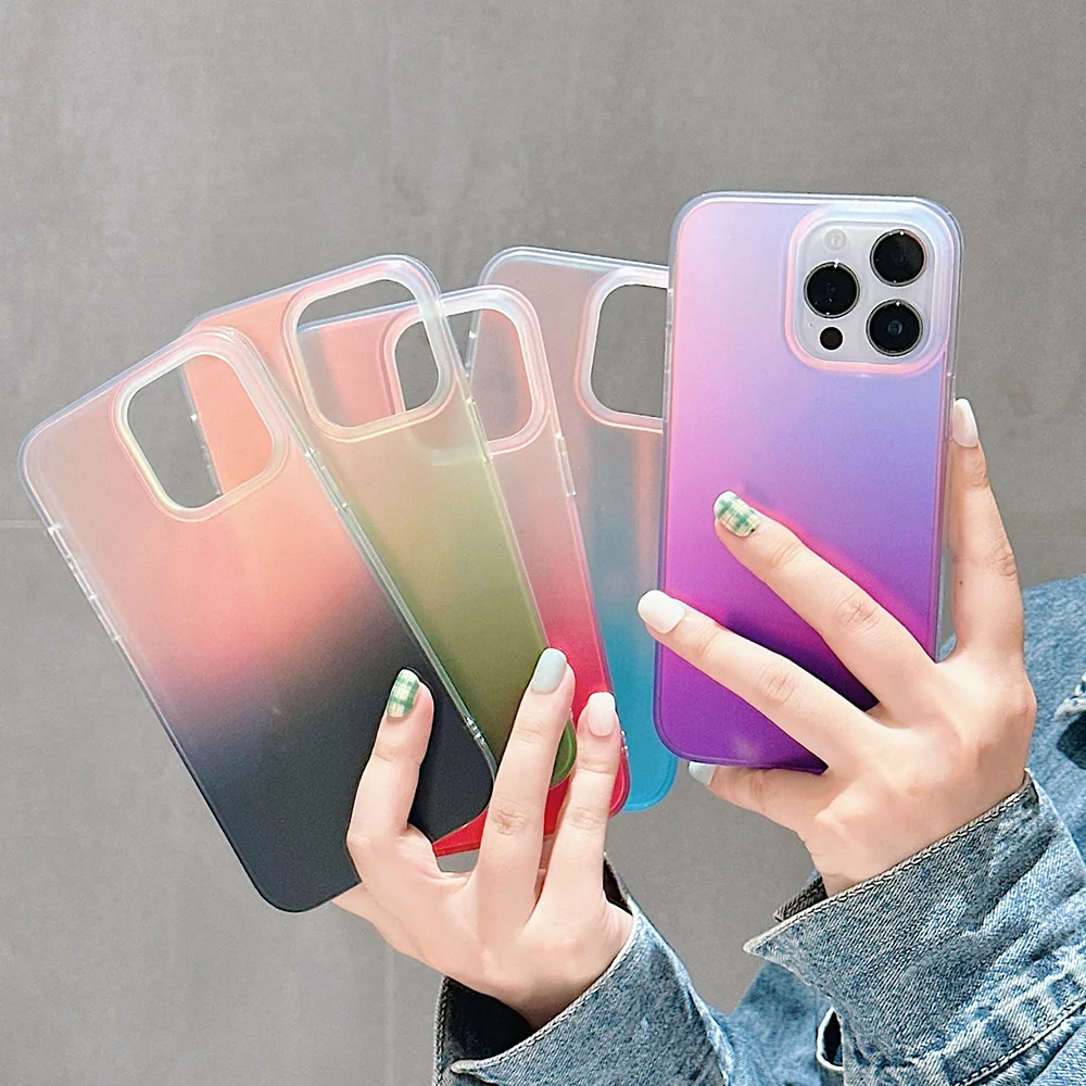 

Gradient Phone Case For iPhone 15 Pro Case Iphone 11 14 12 13 15 Pro Max Silicone Shockproof Fundas Laser Coque Fashion Cover