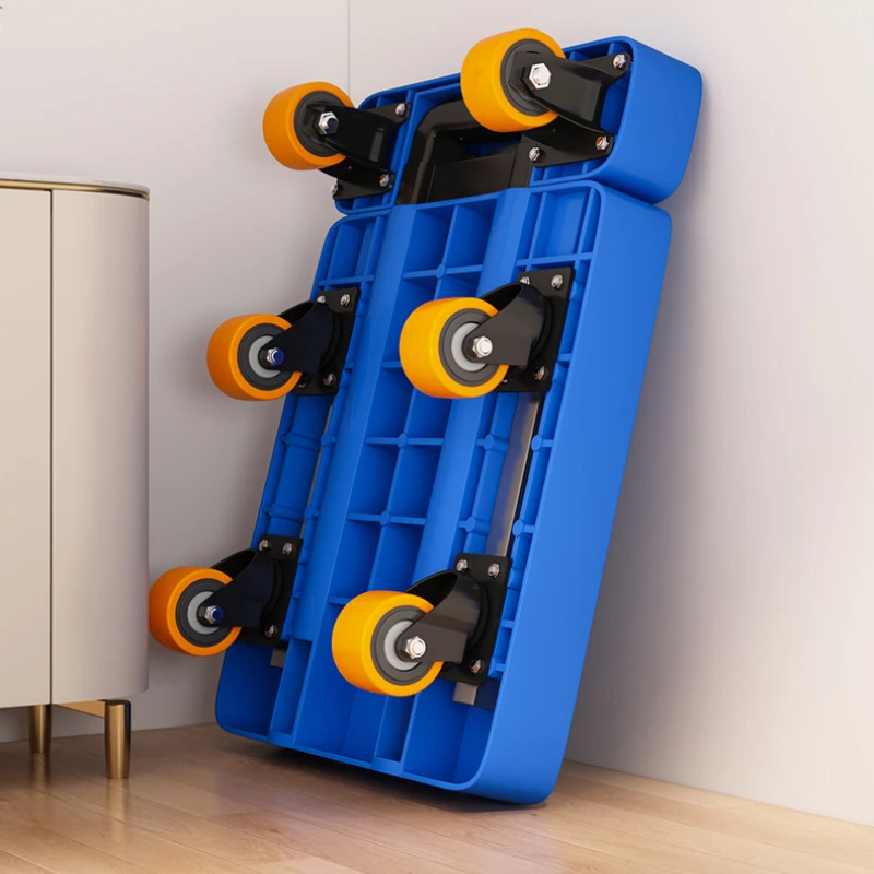 Telescopic tie rod flatbed truck folding silent trolley express pulling trolley six-wheeled small thickened trailer