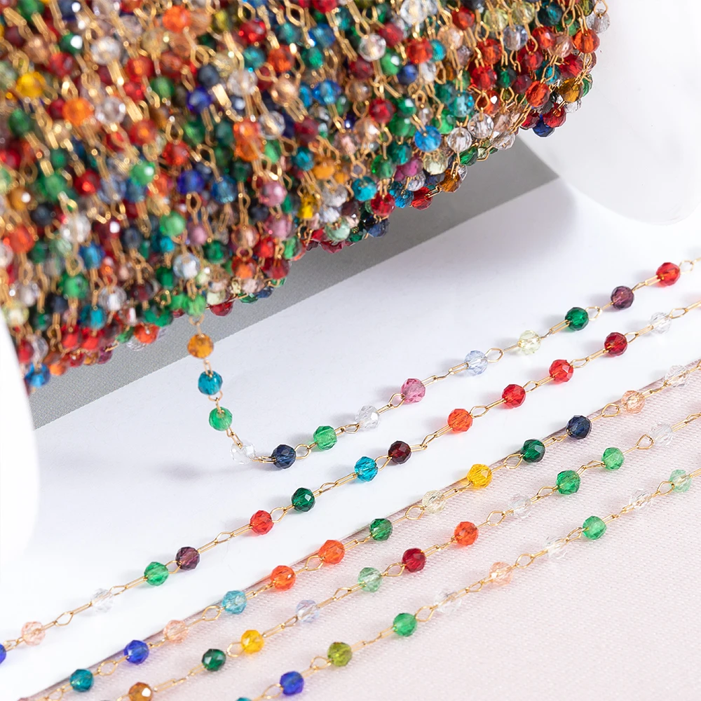 

2Meters 1Meter Stainless Steel Thin Chain Colorful Crystal Beaded Chains for DIY Necklace Bracelet Cloth Chain Jewelry Findings