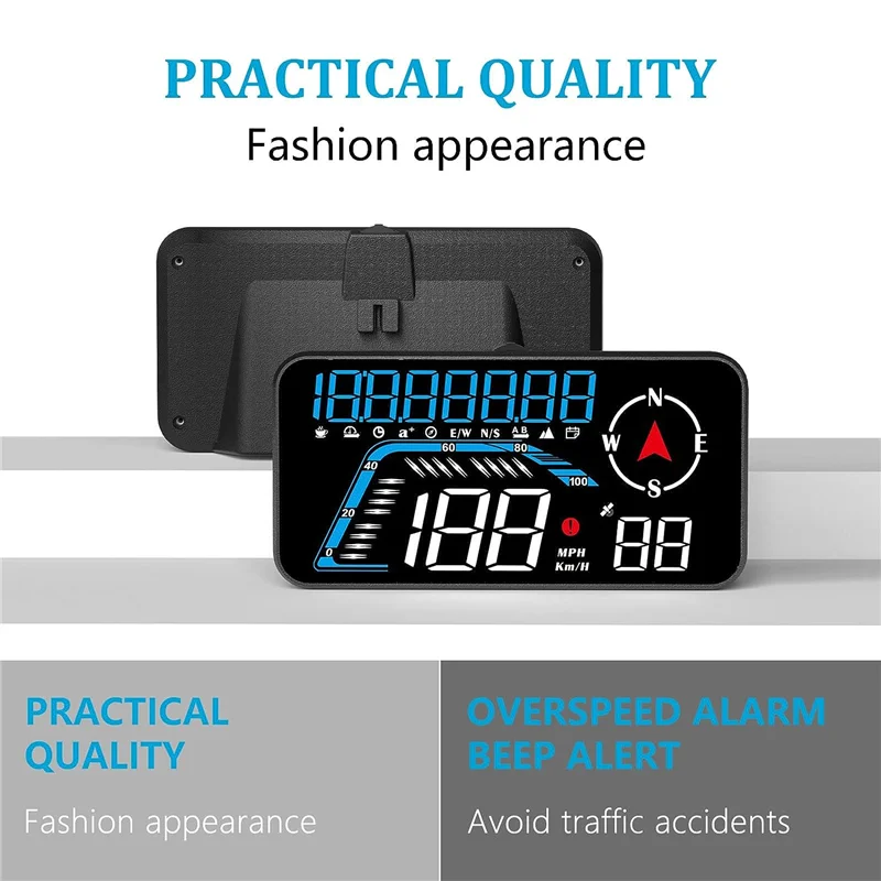 G12 HUD Head-Up Display GPS Car Display Speeding Alarm Driving Speed Universal Black Easy To Use
