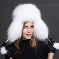 New 100% Real Fox Fur Hats Women's Russian Ushanka Aviator Trapper Snow Skiing Hat Caps Earflap Winter Raccoon Fur Bomber Hat 5